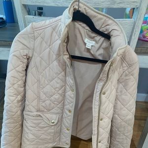 jCrew tan quilted jacket with gold details